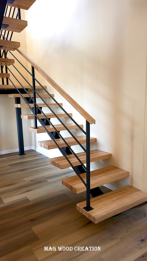 Scară din lemn masiv cu vang central